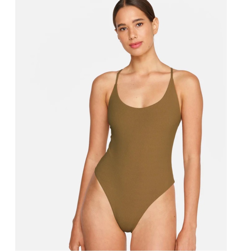 Mikoh Olive Green Ribbed One-Piece Swimsuit